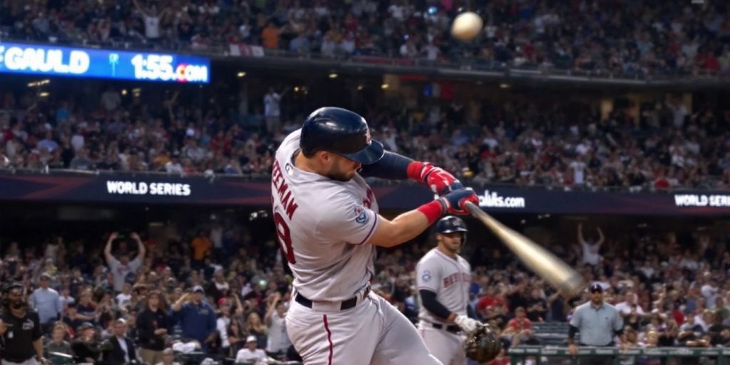 Freddie Freeman hitting a home run in the World Series.