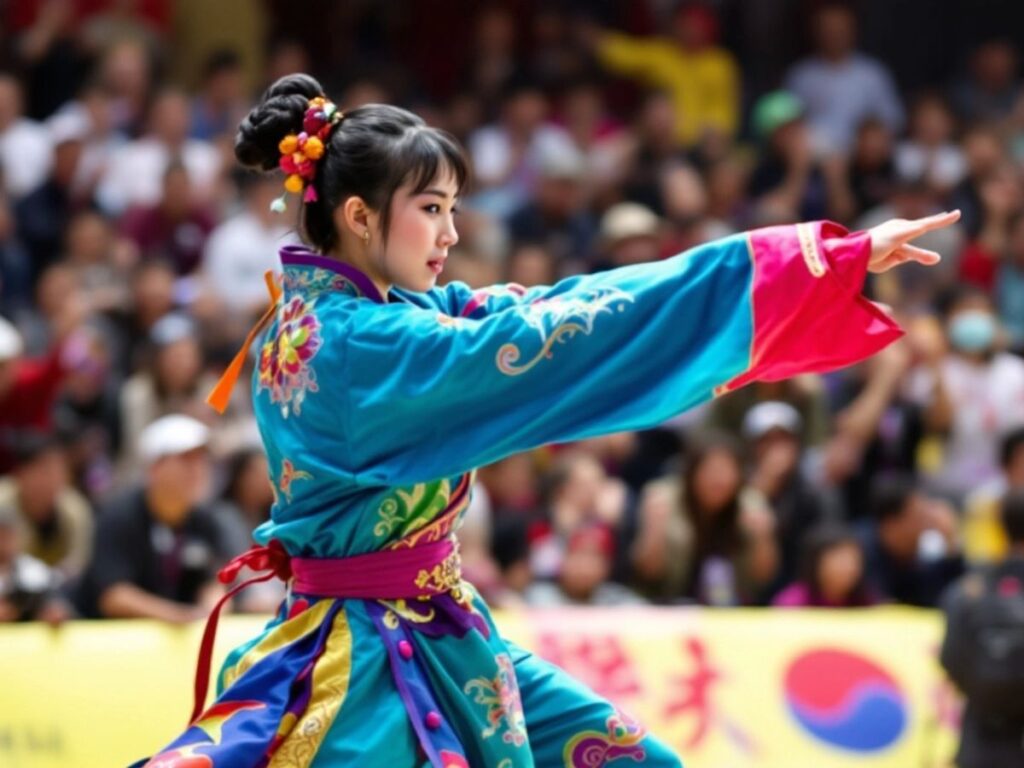 Cheong Min Performing Martial Arts In Vibrant Costume.