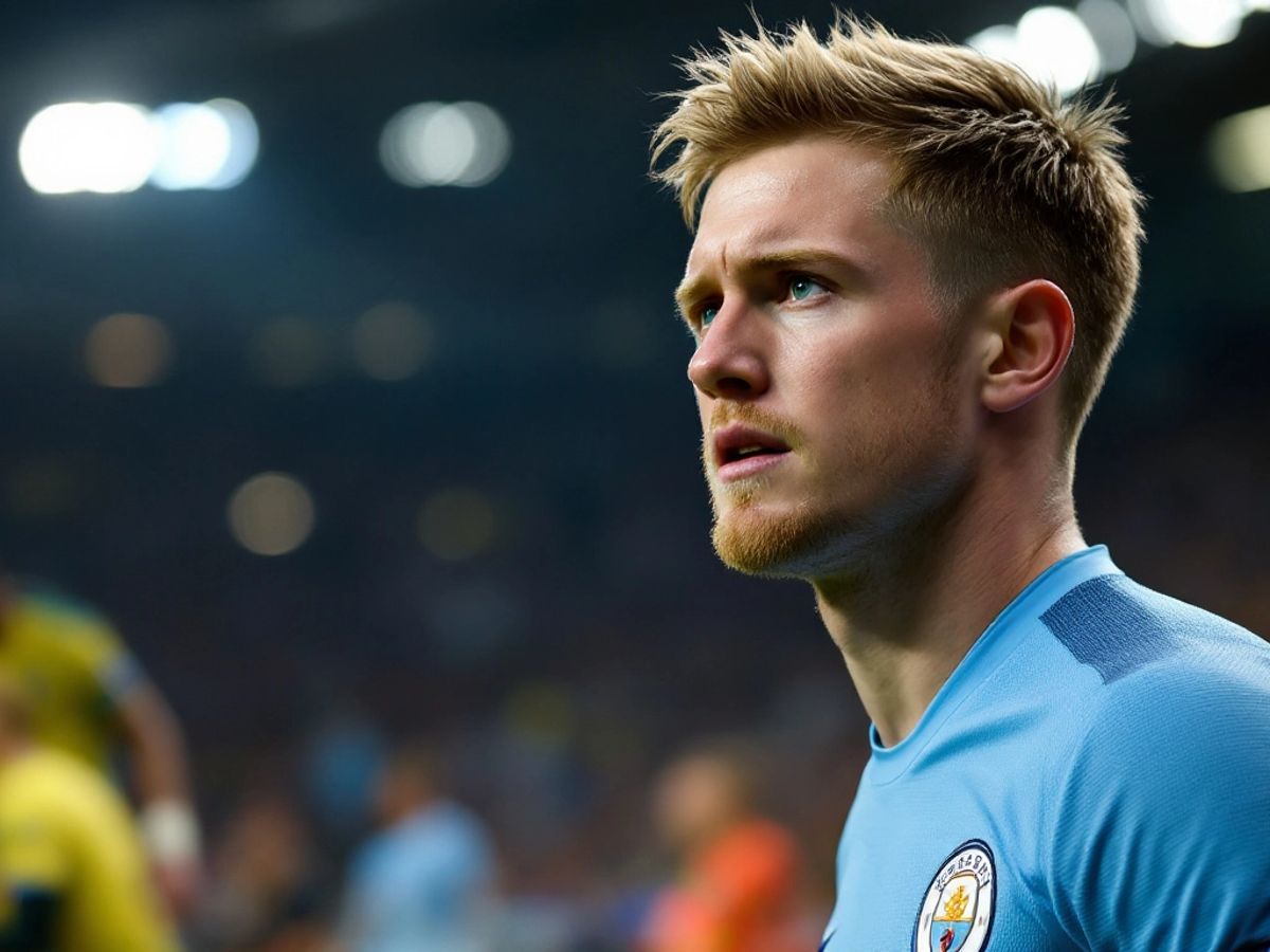 Kevin De Bruyne looking concerned on the sidelines.