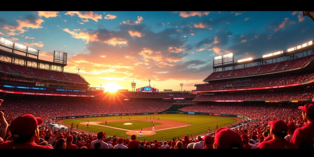 Crowd In Cardinals Gear At A Baseball Stadium.