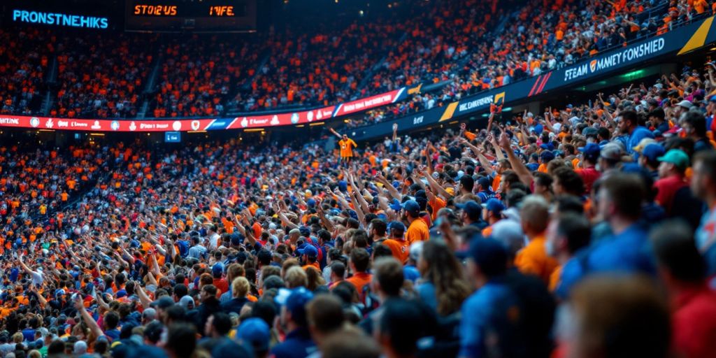 Enthusiastic Fans In A Vibrant Sports Arena With Teams.