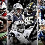 Collage of NFL players in action during midseason.